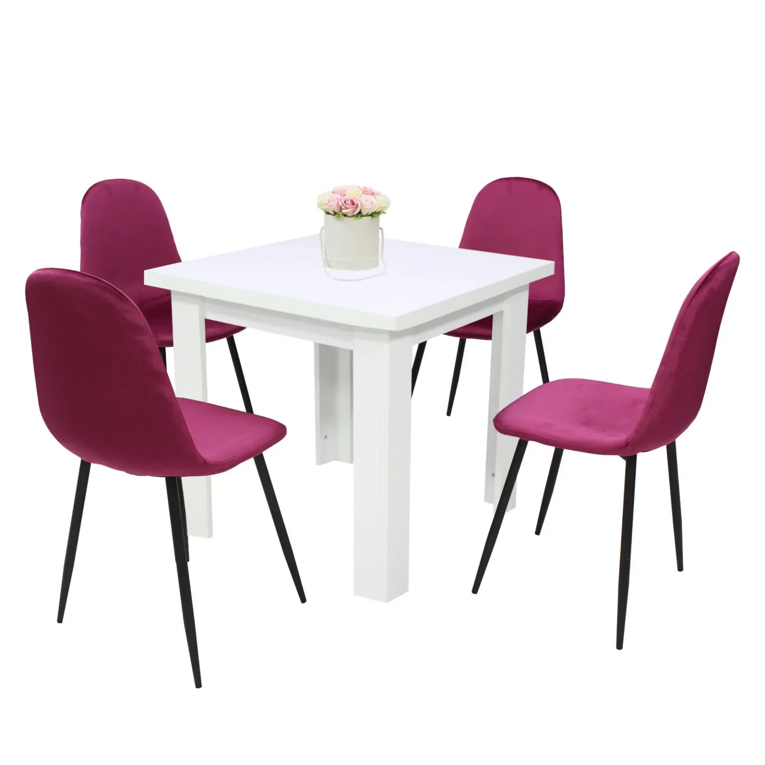 Weißer Tisch Vero mit 4 Stühlen Paradise