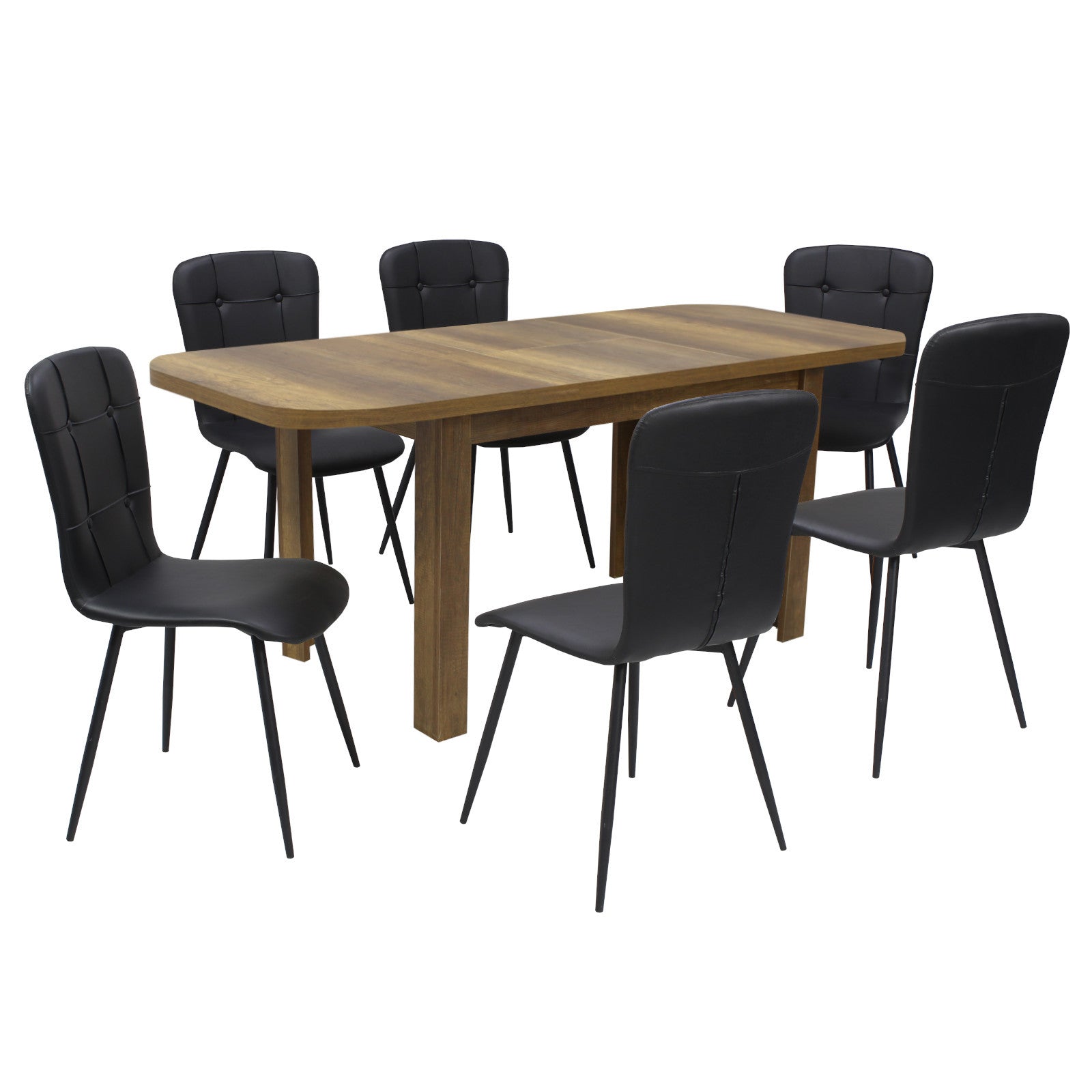 Tisch Roma Nussbaum mit 6 Stühlen Luca (Kunstleder)