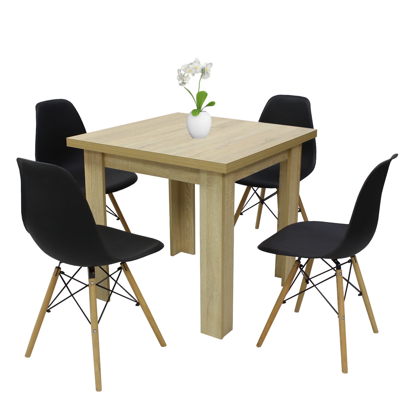 Set aus ausziehbarem Tisch Vero in Sonoma mit 4 gepolsterten Stühlen Maya