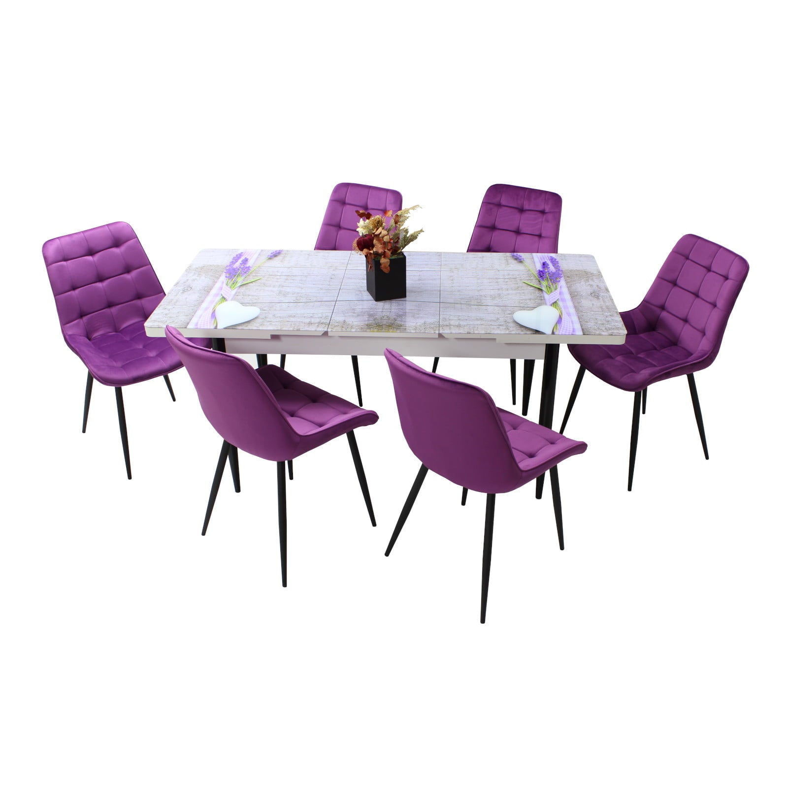 Set Ausziehtisch Rustic mit 6 Stühlen Onix Lila