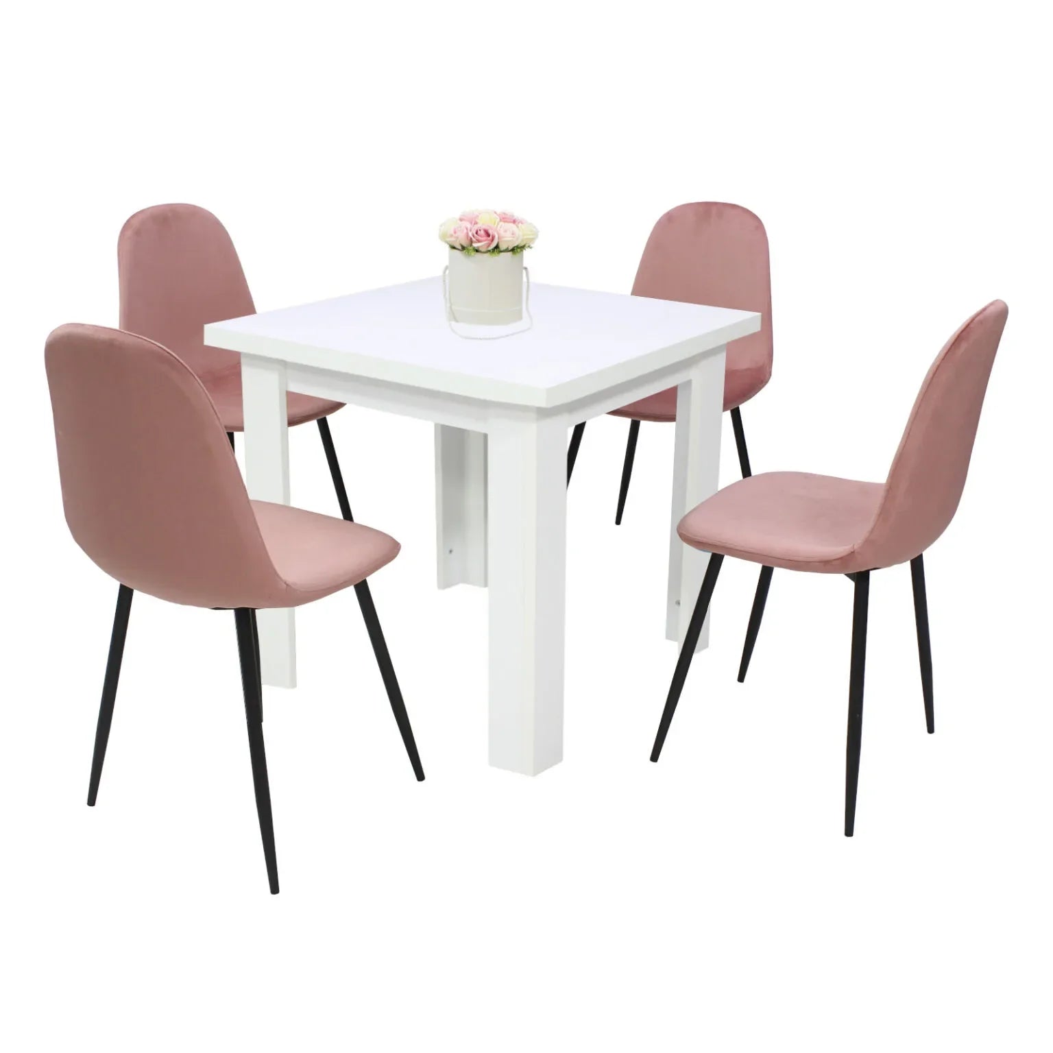 Weißer Tisch Vero mit 4 Stühlen Paradise