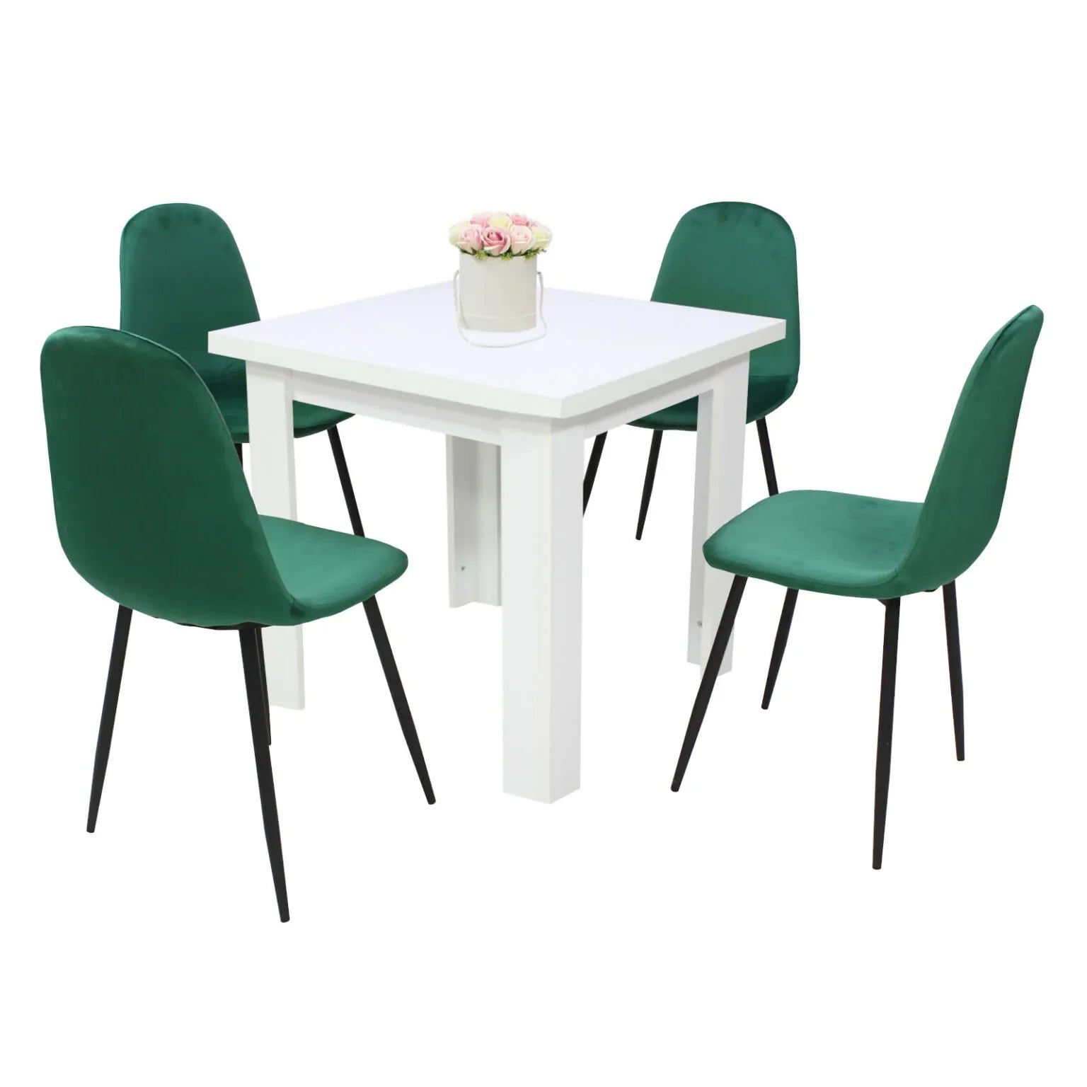 Weißer Tisch Vero mit 4 Stühlen Paradise