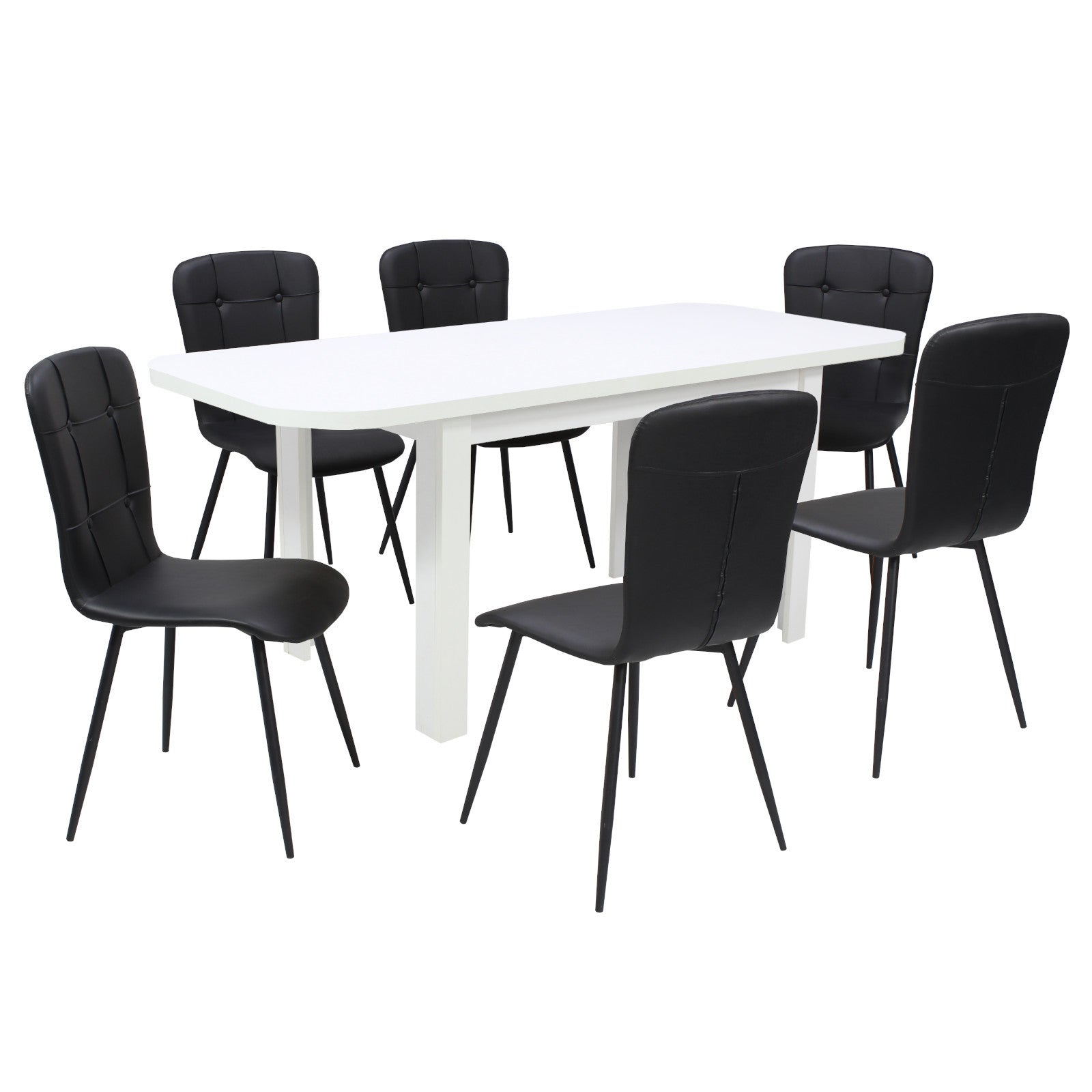 Tisch Roma Weiß mit 6 Stühlen Luca (Kunstleder)