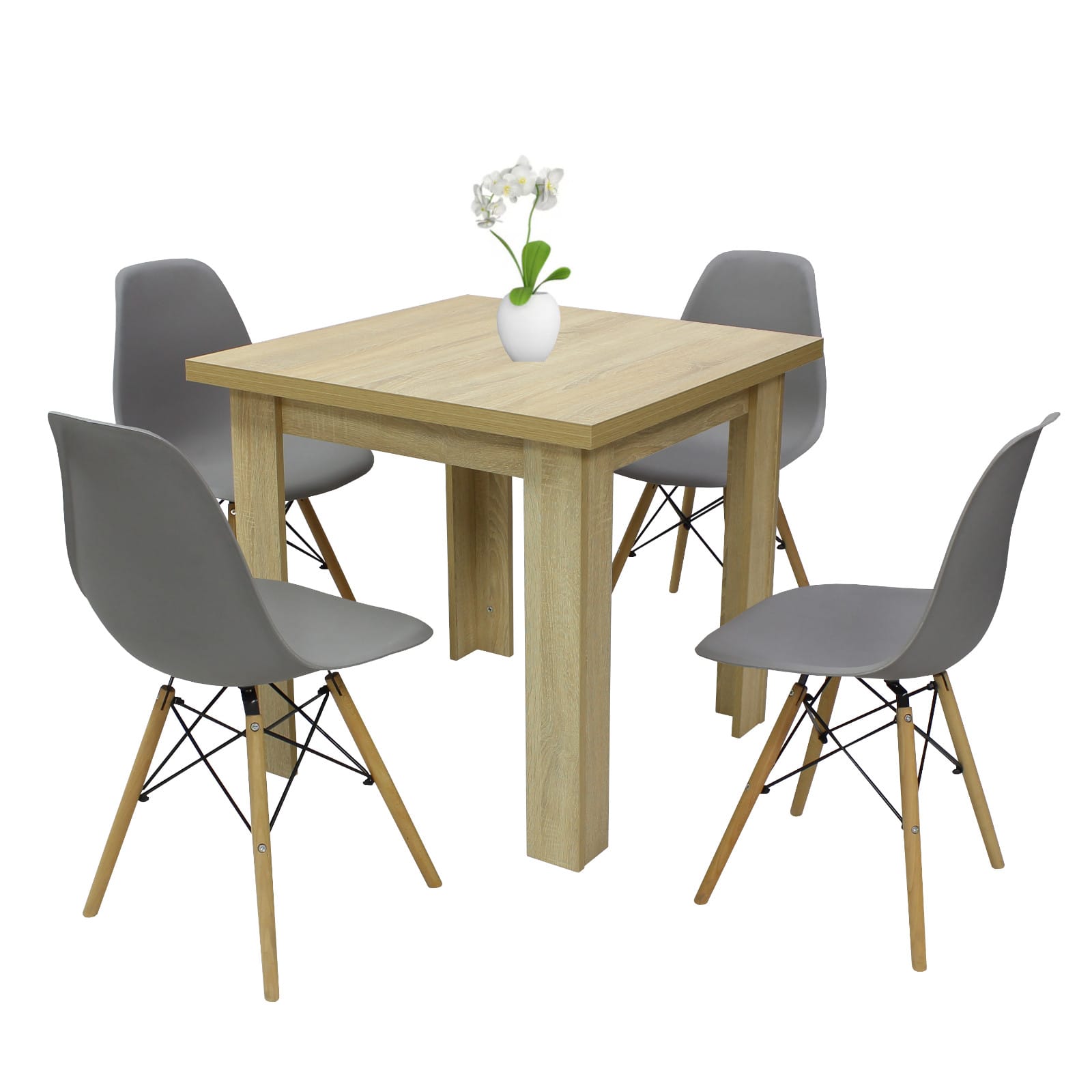 Set aus ausziehbarem Tisch Vero in Sonoma mit 4 gepolsterten Stühlen Maya