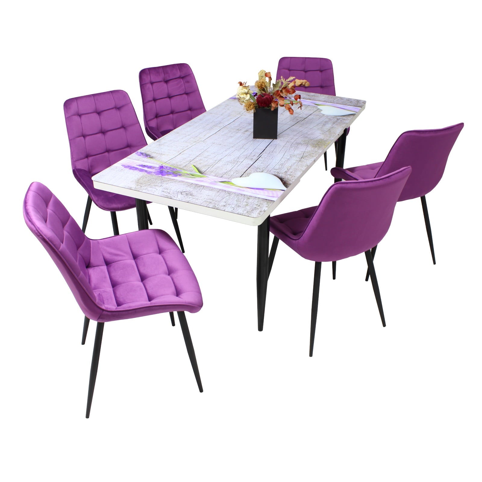 Set Ausziehtisch Rustic mit 6 Stühlen Onix Lila